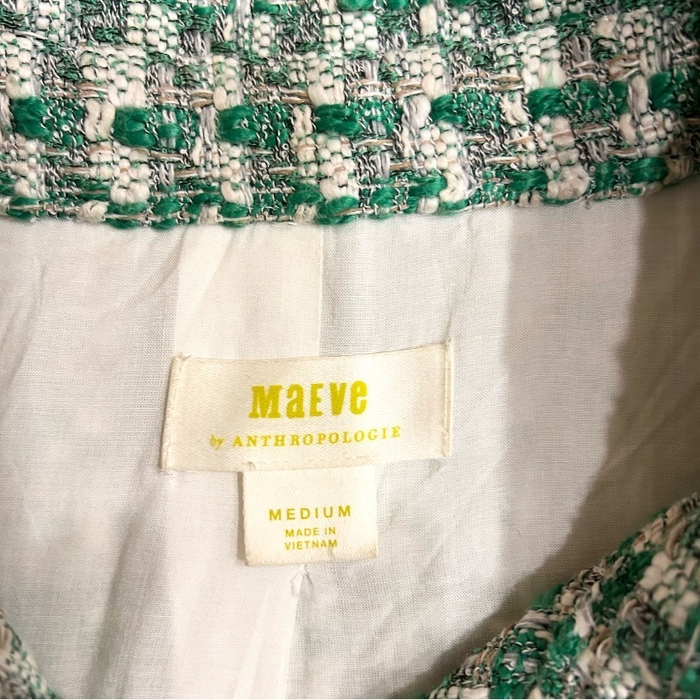 Anthropologie Maeve Plaid Tweed Relaxed Shacket Shirt Jacket Preppy Green M EUC - Picture 5 of 12